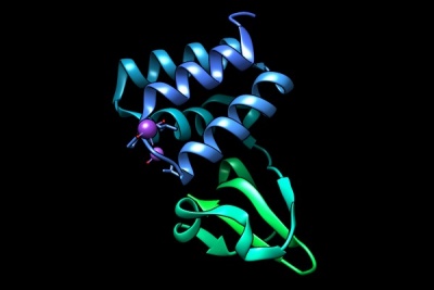 A simple molecular model   For instructions to generate this scene, see above. To practice stereo viewing you want simple, uncluttered scenes with a moderate amount of occlusion and just enough depth cueing to assist the brain in interpreting the image.